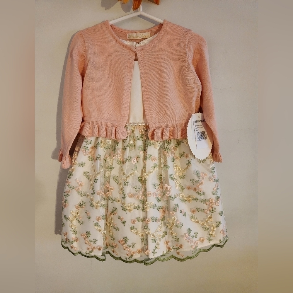 American Princess Stunning Embriodered Girls Dress w/Cardigan, Size 2T, NWT